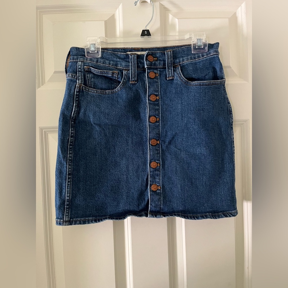 Madewell Denim Mini Jean Skirt Blue Medium Wash Pockets Button Front size 27